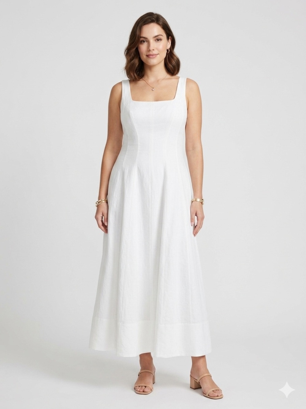 Lilly Putlizer CALINA Resort White Linen Maxi Dress Minimalist Coastal Sz 16 - Picture 1 of 10